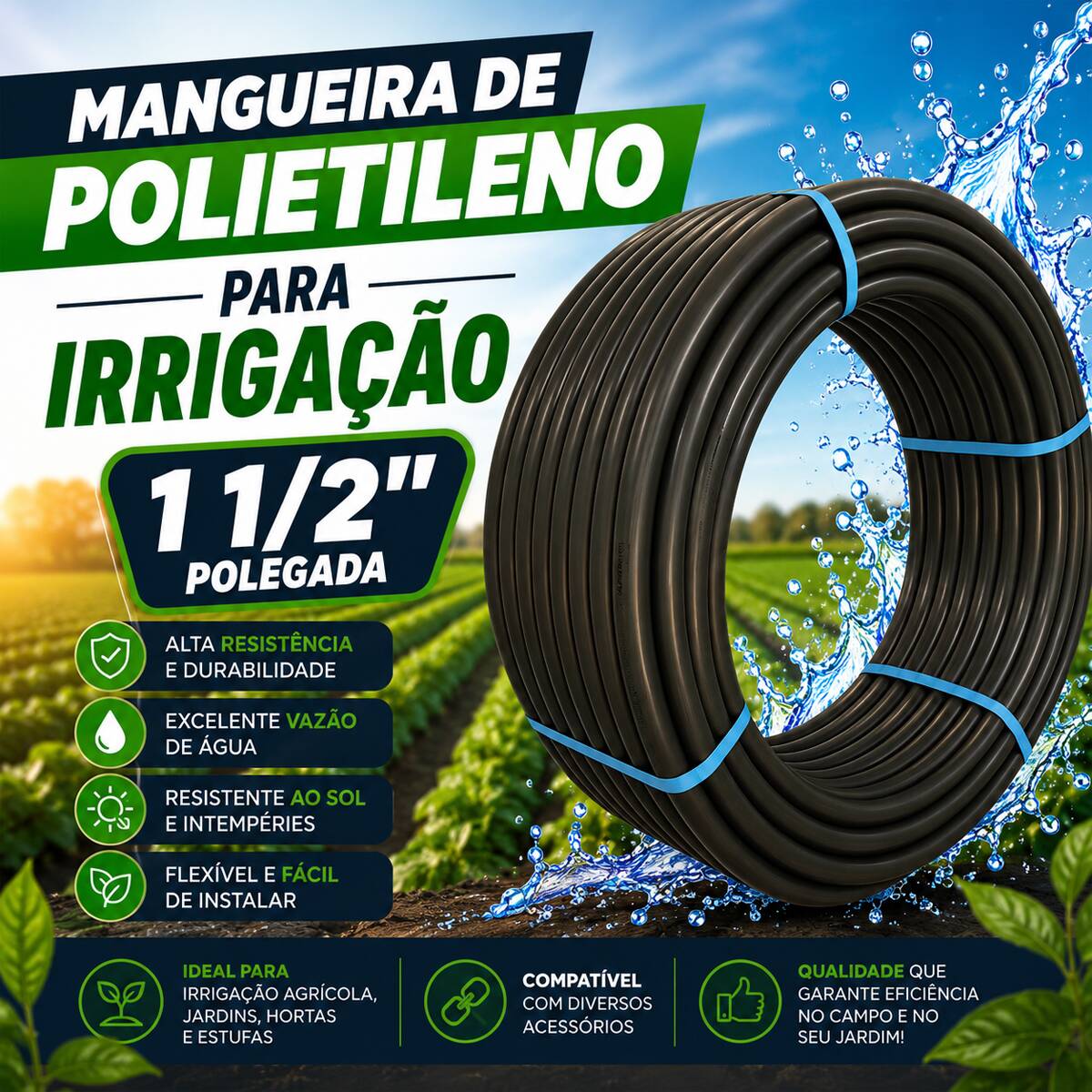 Mangueira de polietileno para irrigação 1 1/2 polegada
